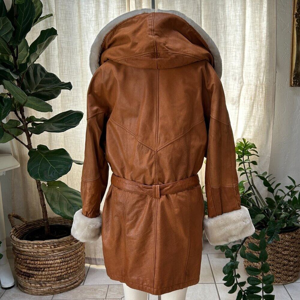 Penny Lane Shearling Trim Leather Coat Boho 70s Revival Oversized L Wilsons - Picture 4 of 16